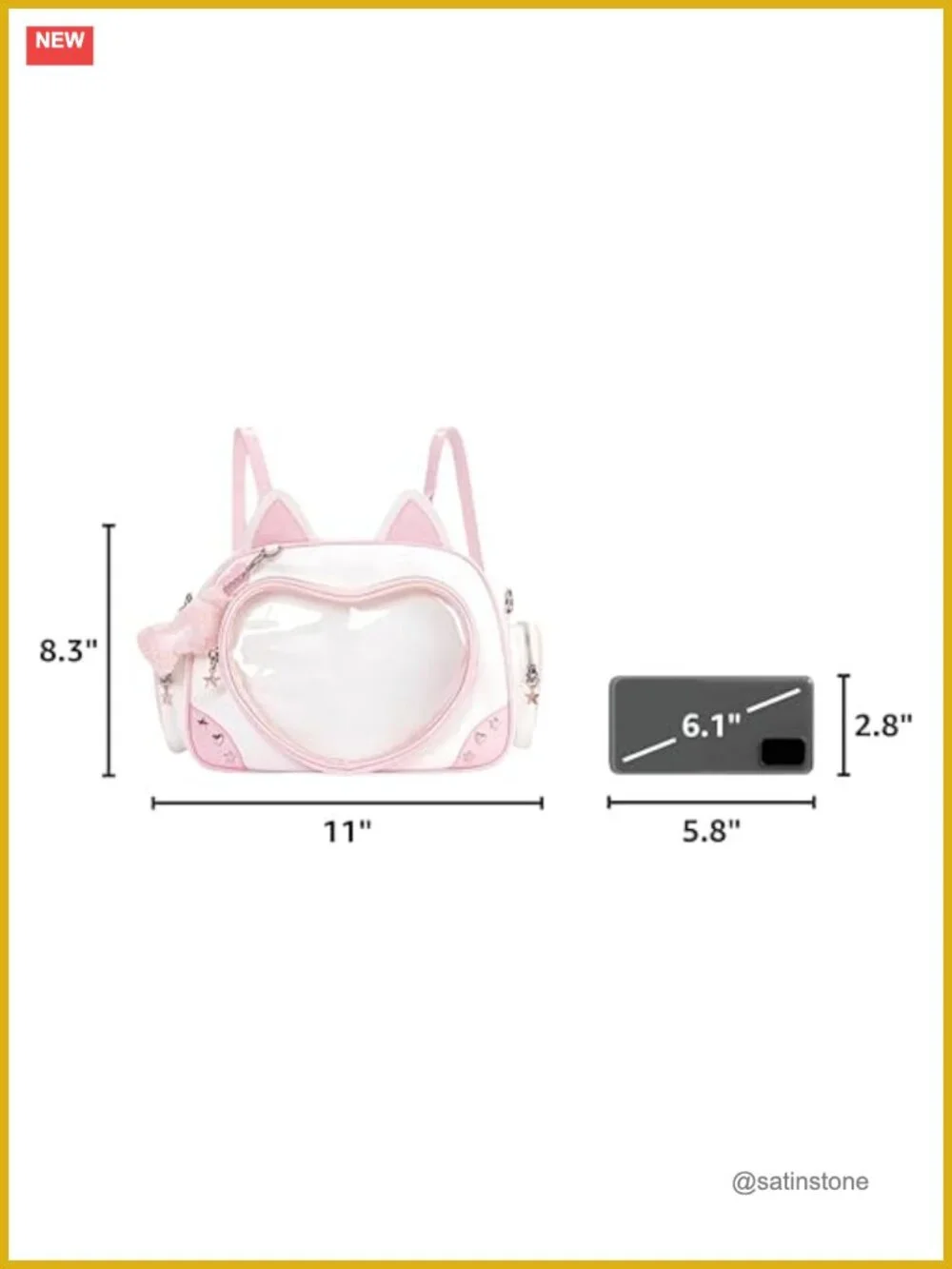 Kawaii Ita Bag Cat Pin Backpack Shoulder Crossbody Bag Anime Clear Layer Insert